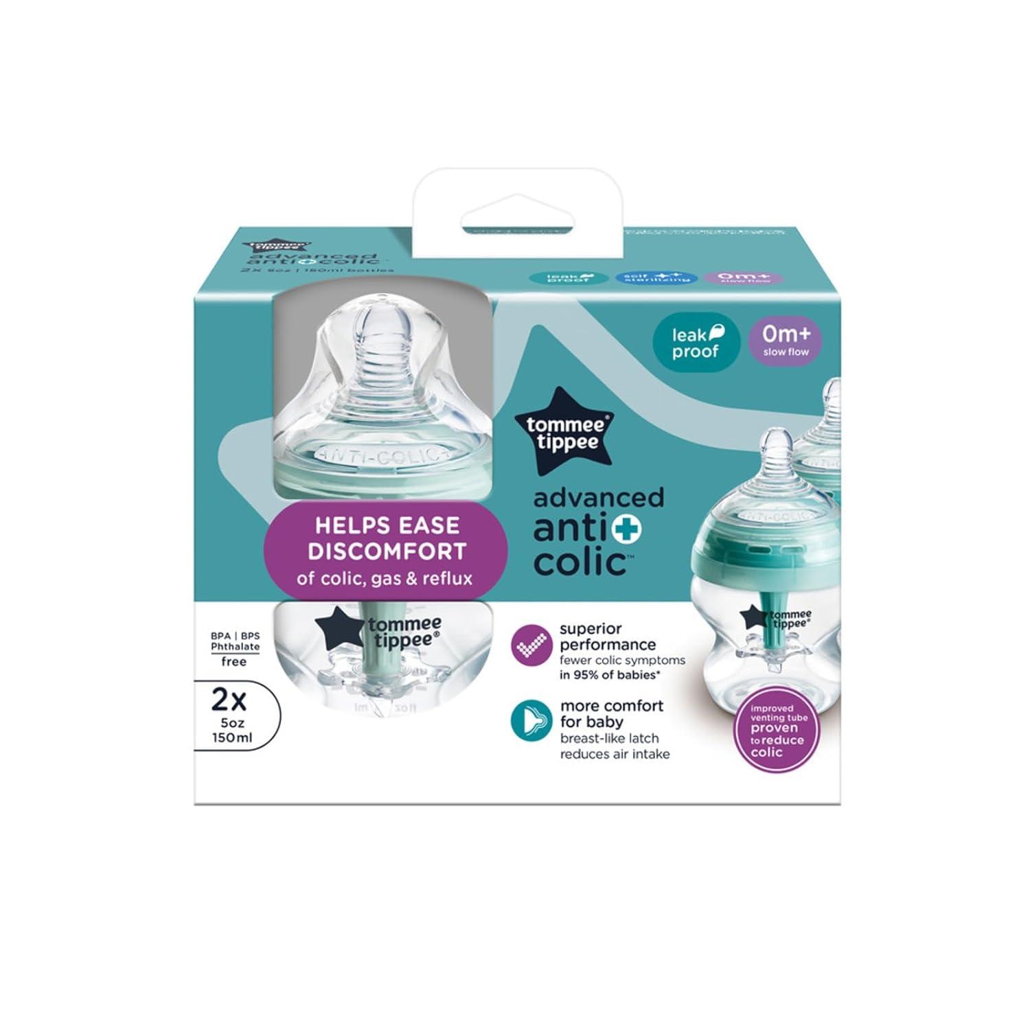 image:imageTommee Tippee Advanced AntiColic 12 Piece Set 5 oz and 9 oz BPA Free Bottles Newborn 0 Months Includes Slow amp MediumFlow BreastLike Nipples and Bottle Handles and Cleaning BrushClear 2 Pieces