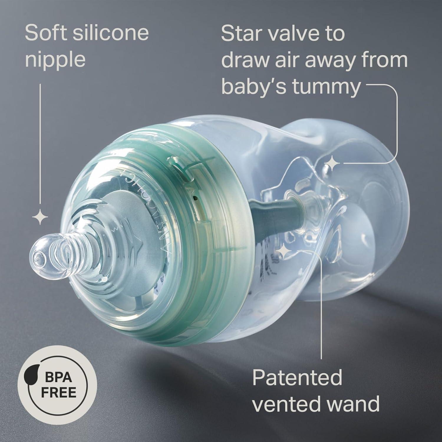 image:imageTommee Tippee Advanced AntiColic 12 Piece Set 5 oz and 9 oz BPA Free Bottles Newborn 0 Months Includes Slow amp MediumFlow BreastLike Nipples and Bottle Handles and Cleaning BrushClear 2 Pieces