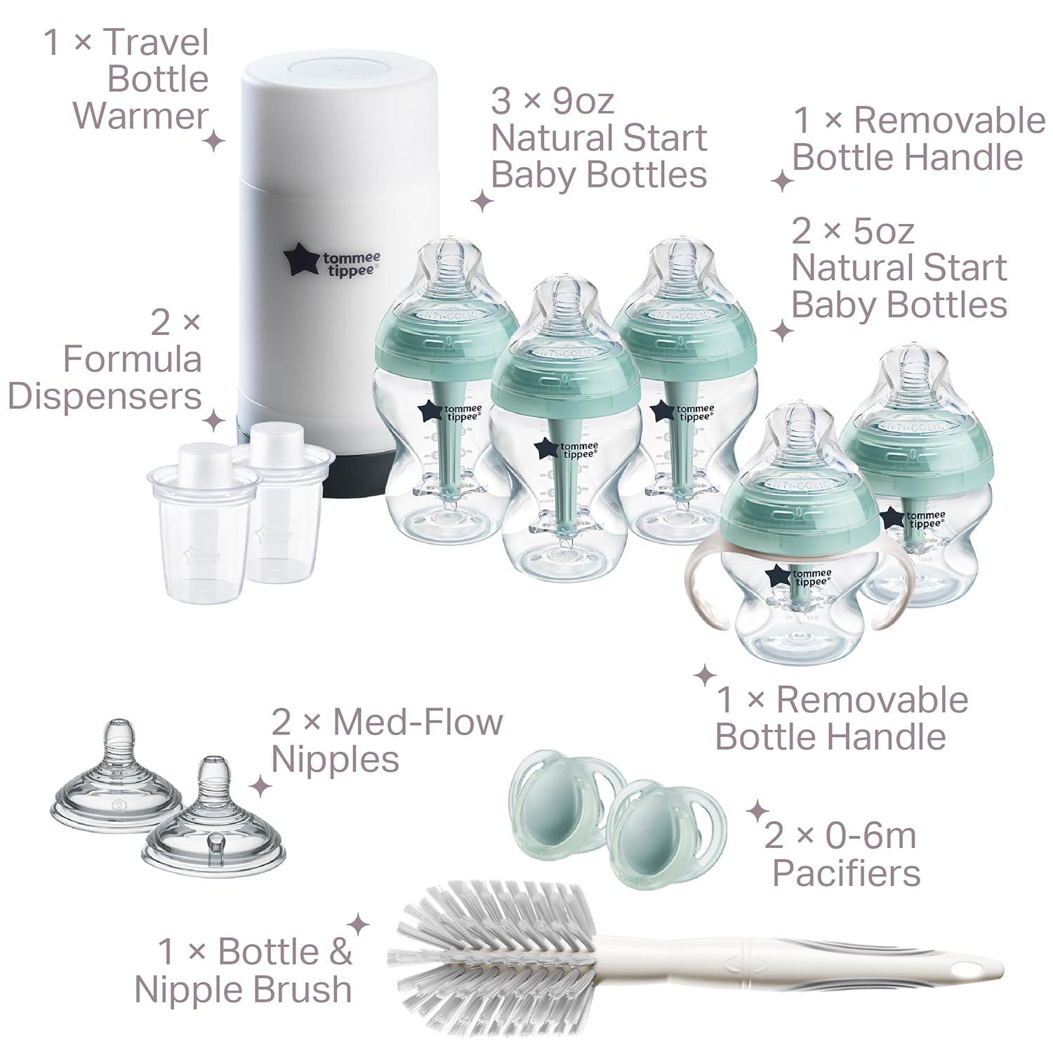 image:imageTommee Tippee Advanced AntiColic 12 Piece Set 5 oz and 9 oz BPA Free Bottles Newborn 0 Months Includes Slow amp MediumFlow BreastLike Nipples and Bottle Handles and Cleaning BrushClear 14 Pieces