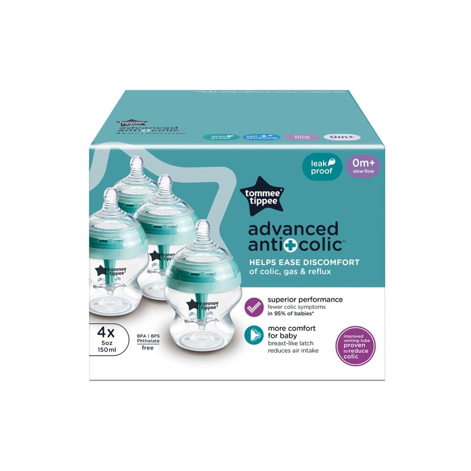 image:imageTommee Tippee Advanced AntiColic 12 Piece Set 5 oz and 9 oz BPA Free Bottles Newborn 0 Months Includes Slow amp MediumFlow BreastLike Nipples and Bottle Handles and Cleaning BrushClear 4 Pieces