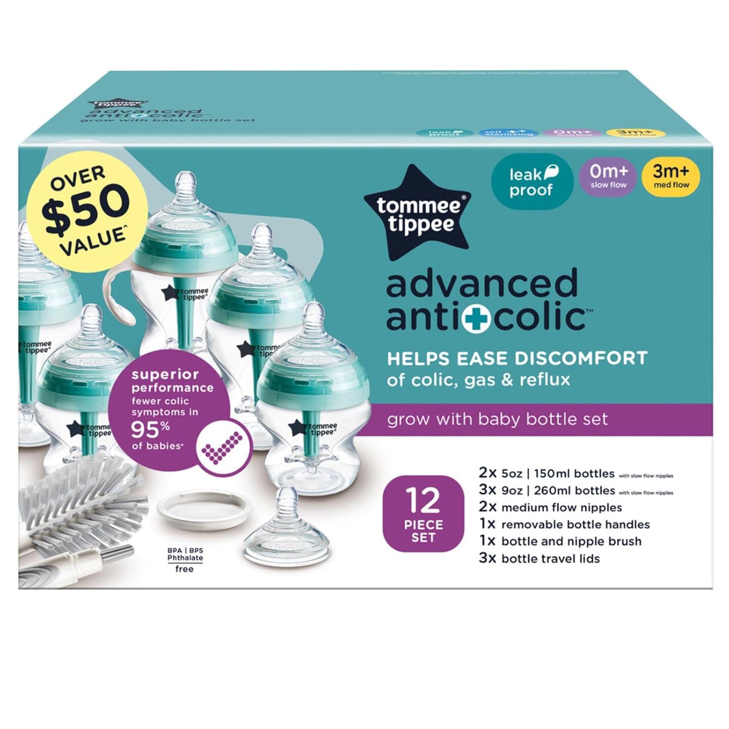 image:imageTommee Tippee Advanced AntiColic 14 Piece Baby Bottle Travel Bottle Warmer amp Pacifier Set 5 BPA Free Bottles 0 Months 2 Newborn Pacifiers 2 Extra Nipples Cleaning Brush Bottle HandlesClear 12 Pieces