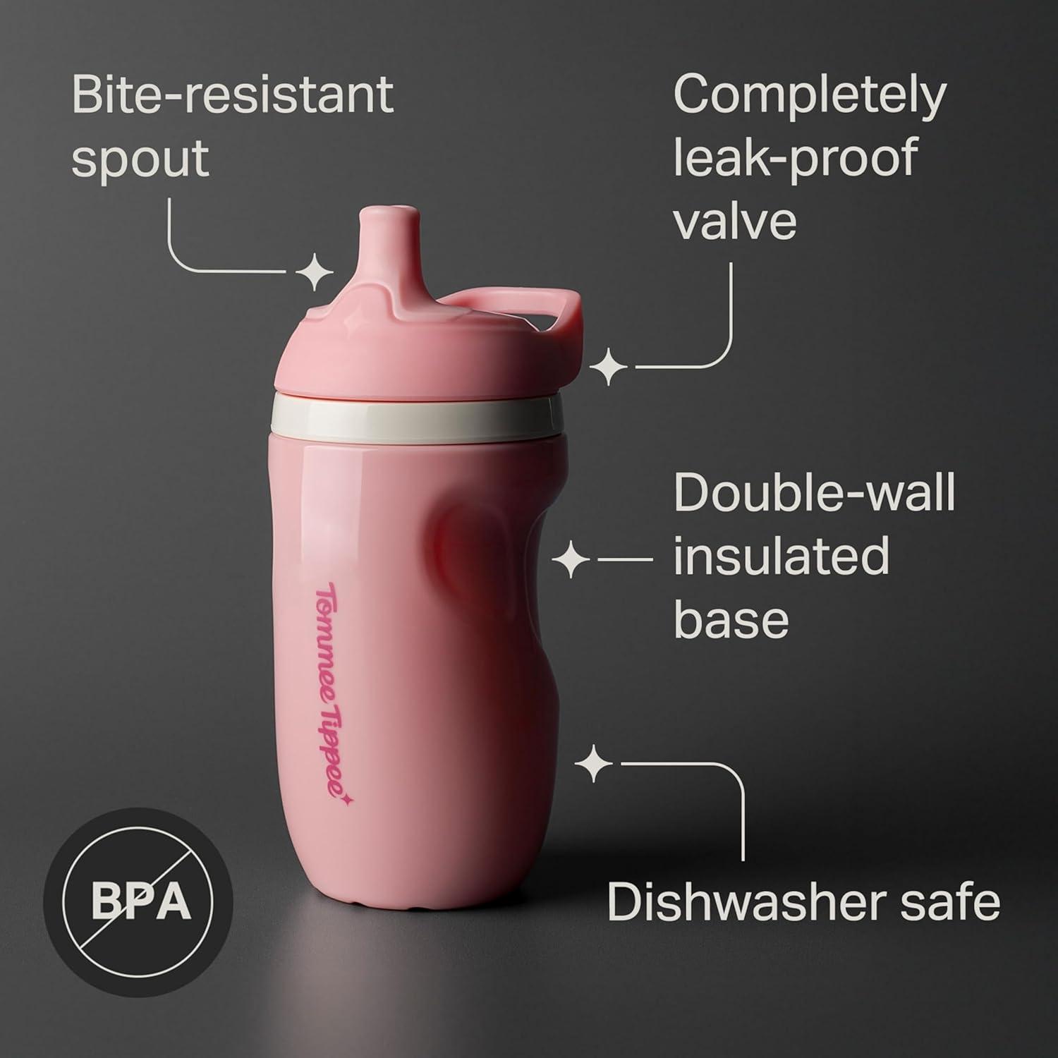 image:imageTommee Tippee Insulated 9oz Sporty Spout Toddler Water Bottle No Spill Sippy Cups for Toddlers 13 TwoPiece Valve Helps Stop Spills Light Blue amp Orange BPA Free Pack of 2Light Blue Orange