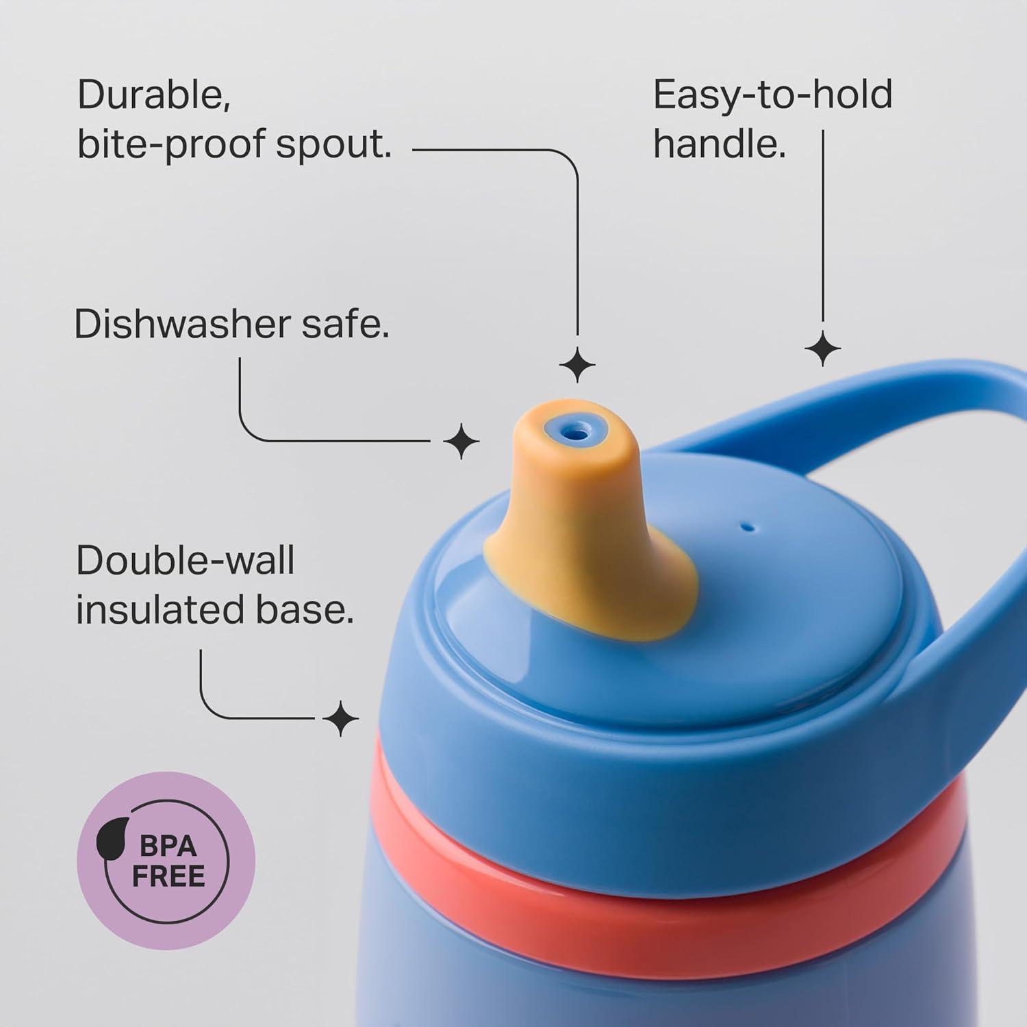 image:imageTommee Tippee Insulated 9oz Sporty Spout Toddler Water Bottle No Spill Sippy Cups for Toddlers 13 TwoPiece Valve Helps Stop Spills Light Blue amp Orange BPA Free Pack of 2Orange Blue