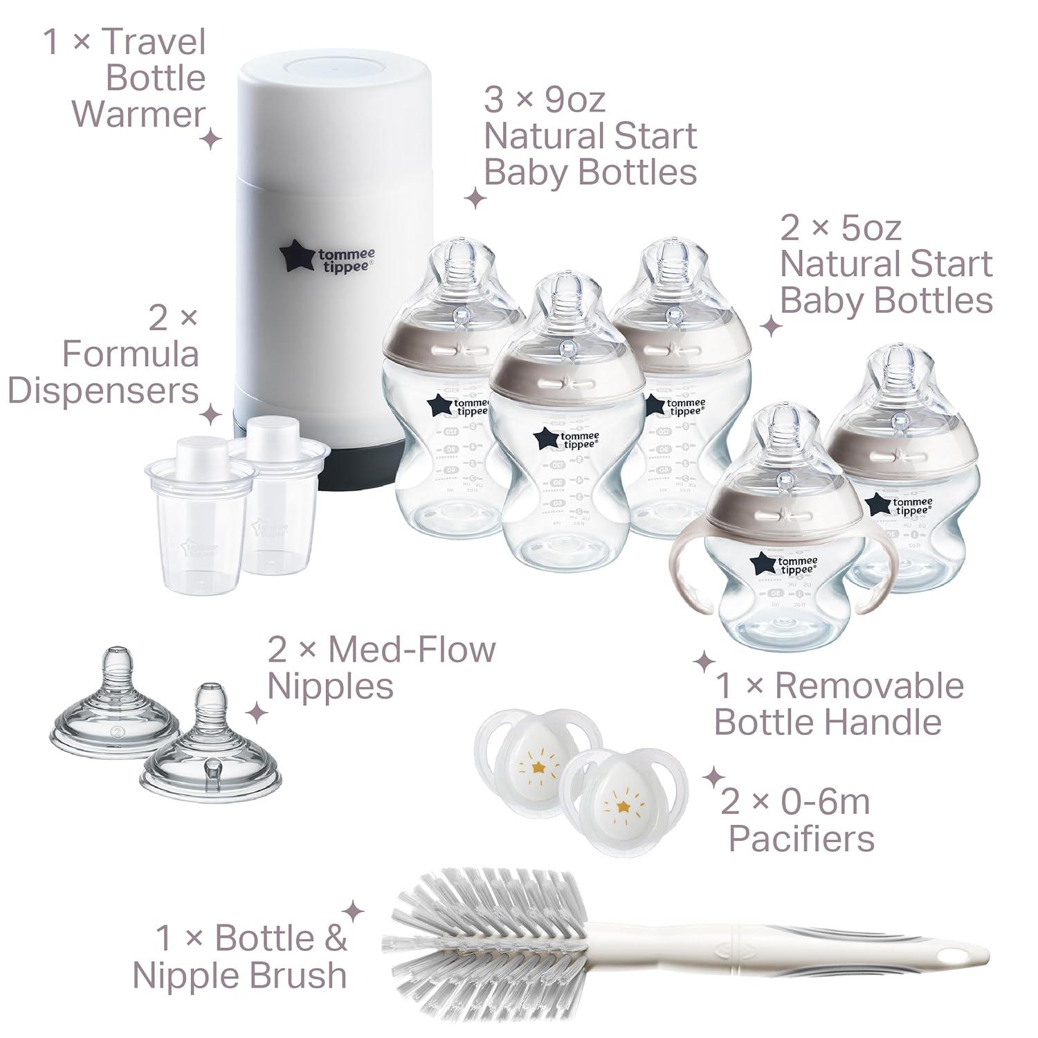 image:imageTommee Tippee Natural Start 14 Piece Baby Bottle Travel Bottle Warmer amp Pacifier Set 5 BPA Free Bottles 0 months 2 Newborn Pacifiers 2 Extra Nipples Removable Bottle Handles Brush Clear