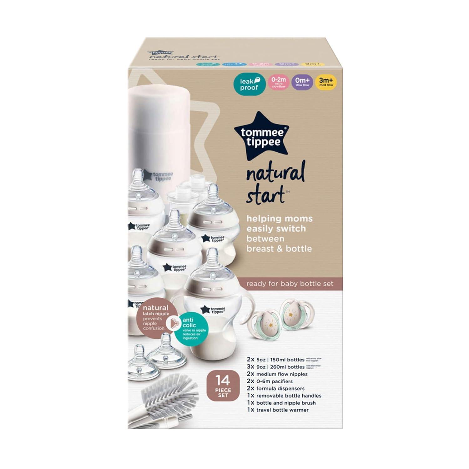 image:imageTommee Tippee Natural Start 14 Piece Baby Bottle Travel Bottle Warmer amp Pacifier Set 5 BPA Free Bottles 0 months 2 Newborn Pacifiers 2 Extra Nipples Removable Bottle Handles Brush Clear