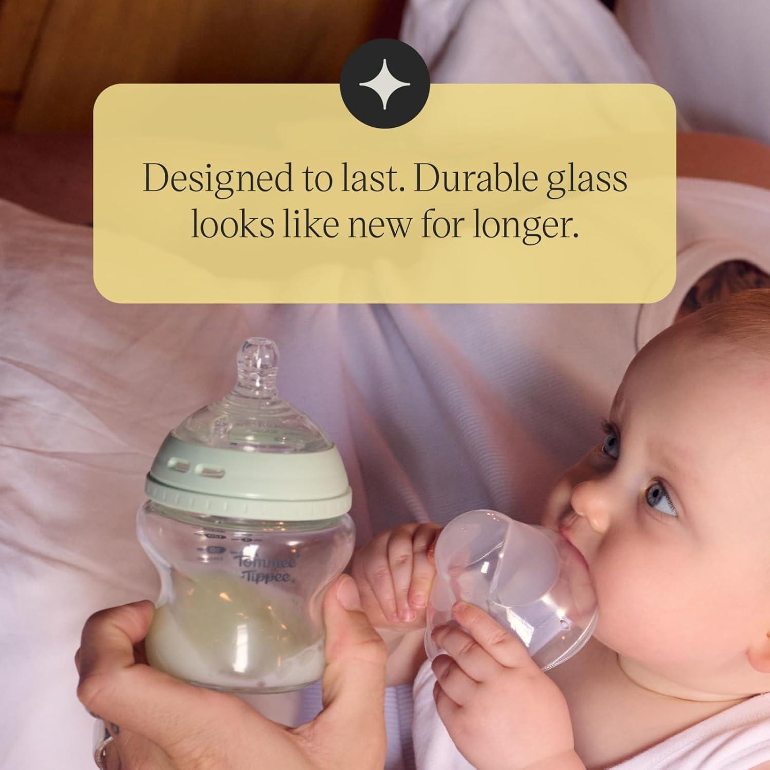 image:imageTommee Tippee Natural Start 9 oz Glass Baby Bottles Self Sterilizing BPA amp Phthalates Free 0 Months Slow Flow BreastLike Nipple for a Natural Latch Travel Jar Lids Cup Rings Pack of 35 to 9oz Clear