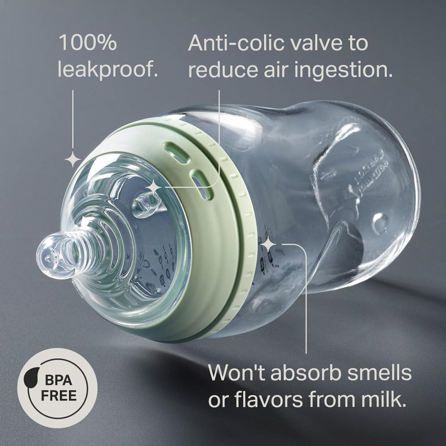 image:imageTommee Tippee Natural Start 9 oz Glass Baby Bottles Self Sterilizing BPA amp Phthalates Free 0 Months Slow Flow BreastLike Nipple for a Natural Latch Travel Jar Lids Cup Rings Pack of 35 to 9oz Clear