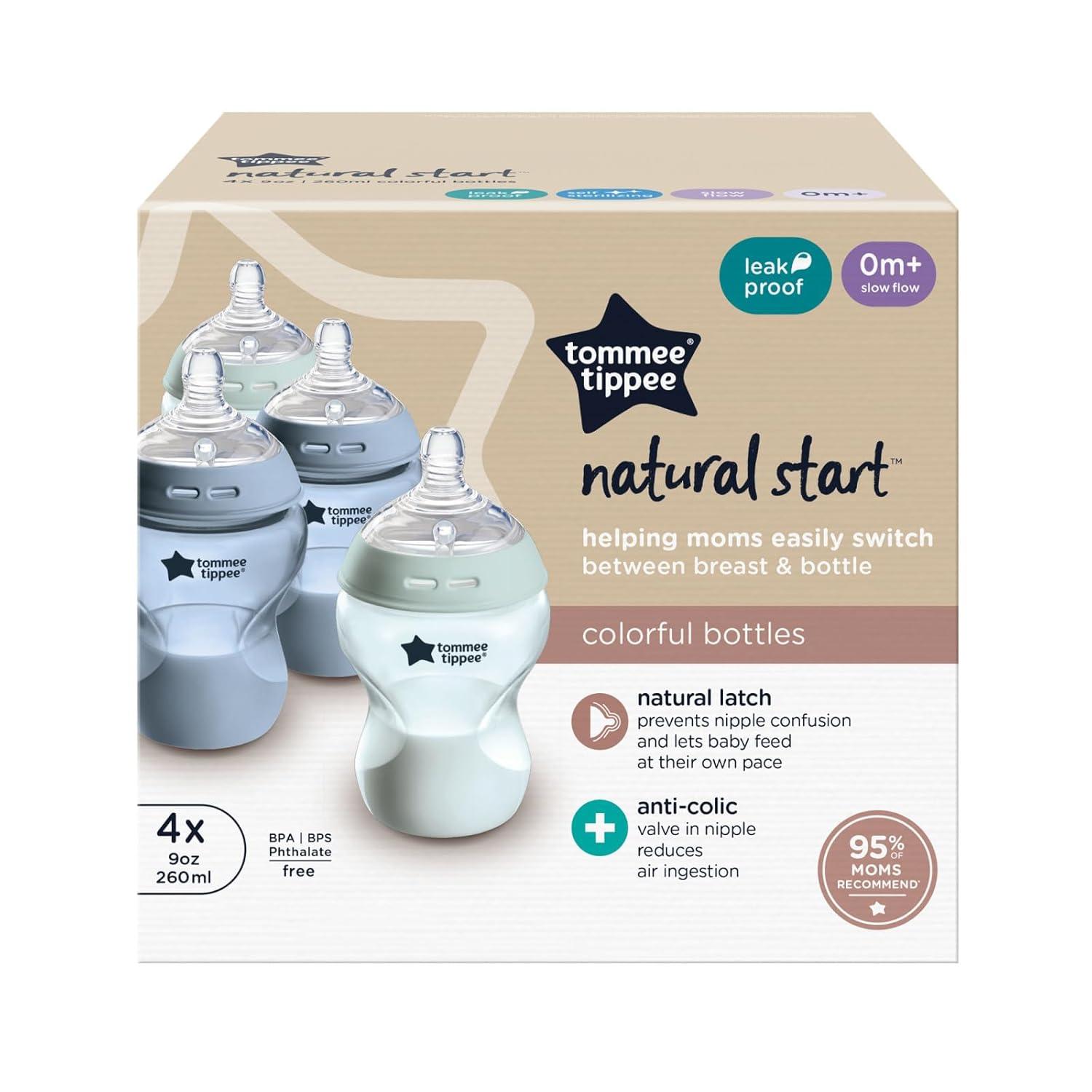 image:imageTommee Tippee Natural Start AntiColic 9 oz BPA Free Baby Bottles 0 Months Slow Flow BreastLike Nipple Self Sterilizing Designed for Seamless Transition Between Bottle amp Breast FiestaPack of 6Blues