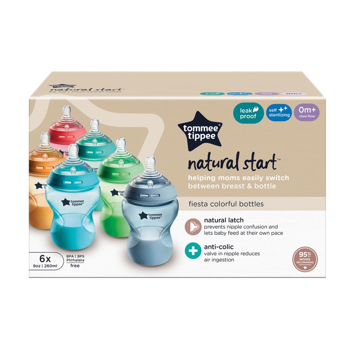 image:imageTommee Tippee Natural Start AntiColic 9 oz BPA Free Baby Bottles 0 Months Slow Flow BreastLike Nipple Self Sterilizing Designed for Seamless Transition Between Bottle amp Breast FiestaPack of 6Fiesta