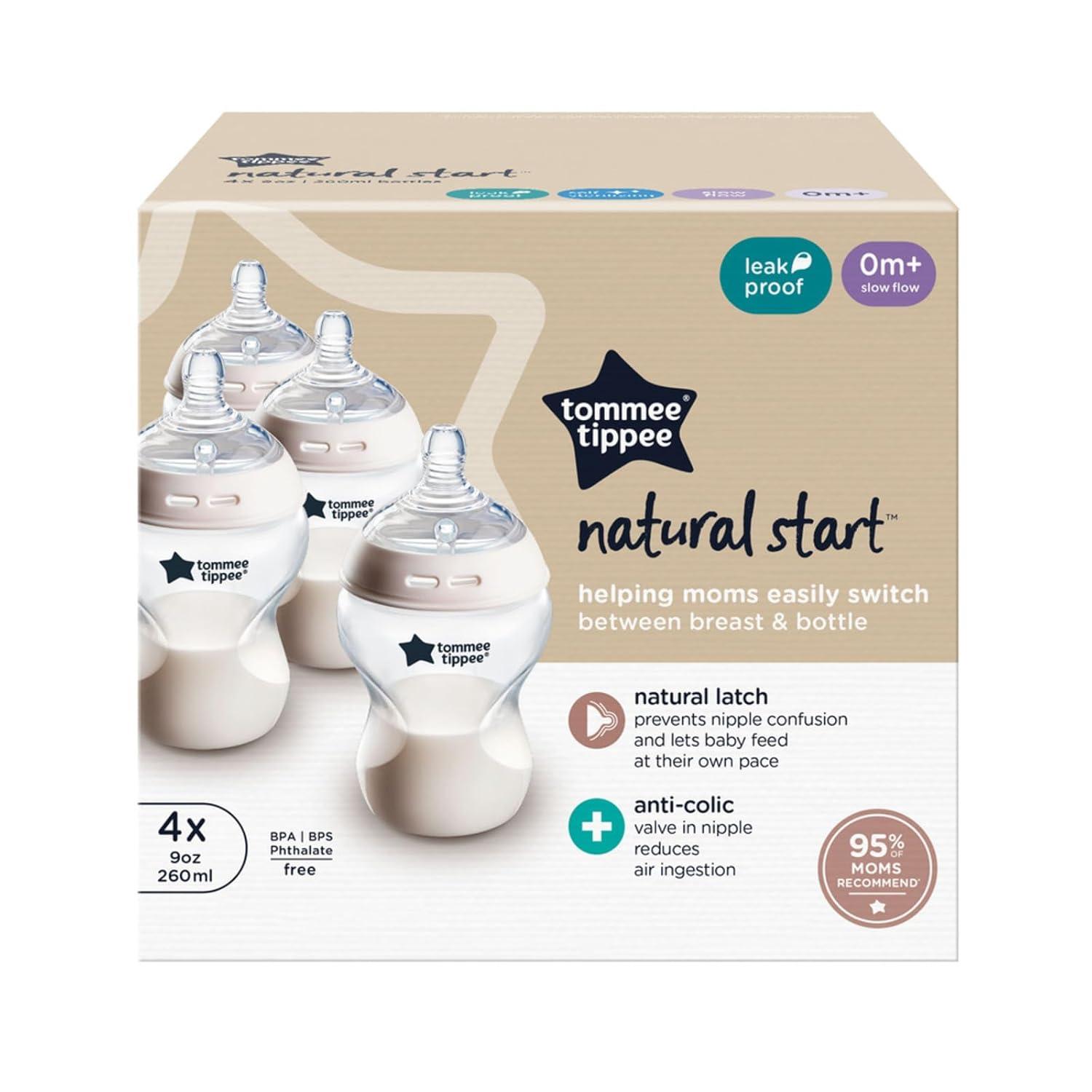 image:imageTommee Tippee Natural Start AntiColic 9 oz BPA Free Baby Bottles 0 Months Slow Flow BreastLike Nipple Self Sterilizing Seamless Transition Between Bottle amp Breast Blue amp Green Pack of 4Clear