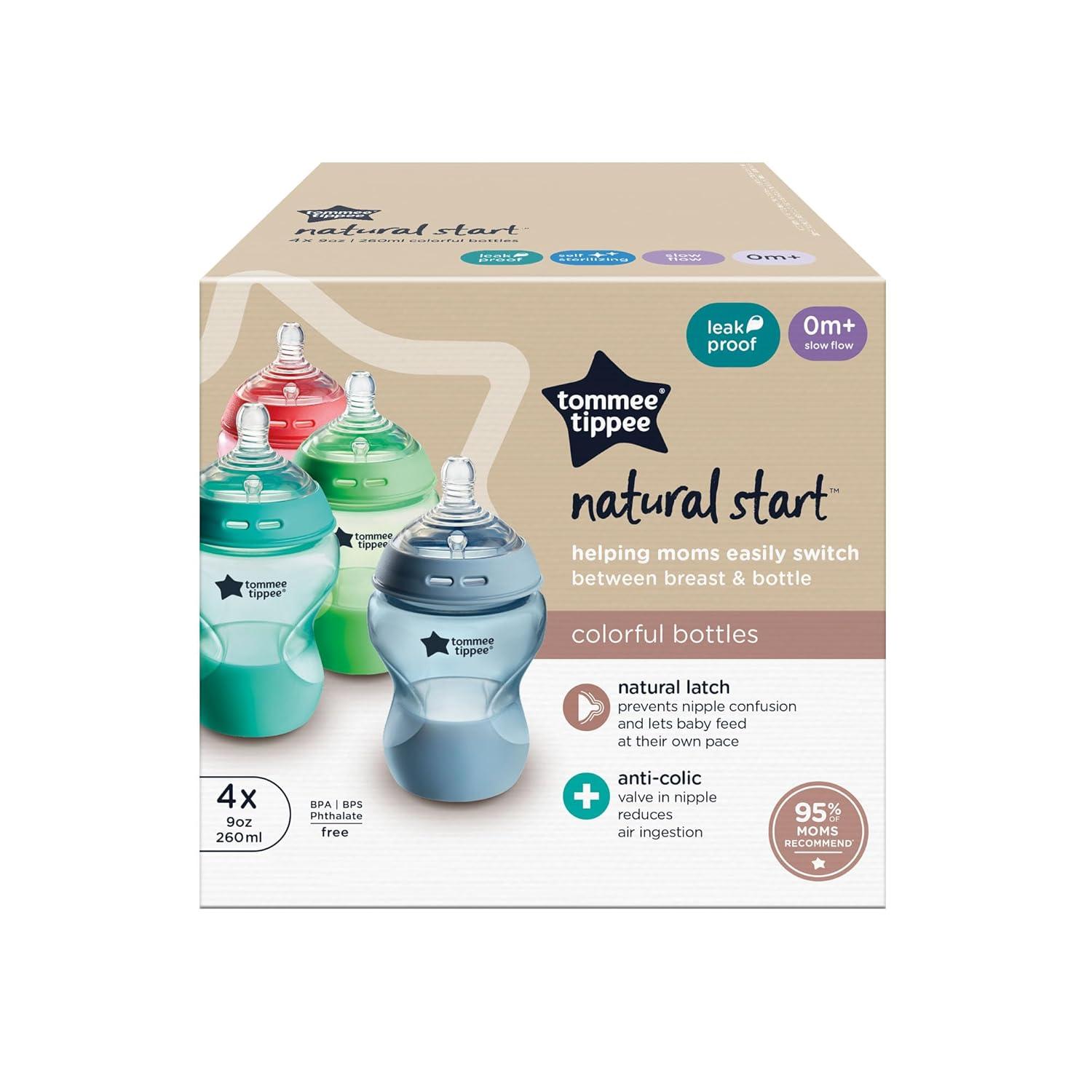 image:imageTommee Tippee Natural Start AntiColic 9 oz BPA Free Baby Bottles 0 Months Slow Flow BreastLike Nipple Self Sterilizing Seamless Transition Between Bottle amp Breast Blue amp Green Pack of 4Brights