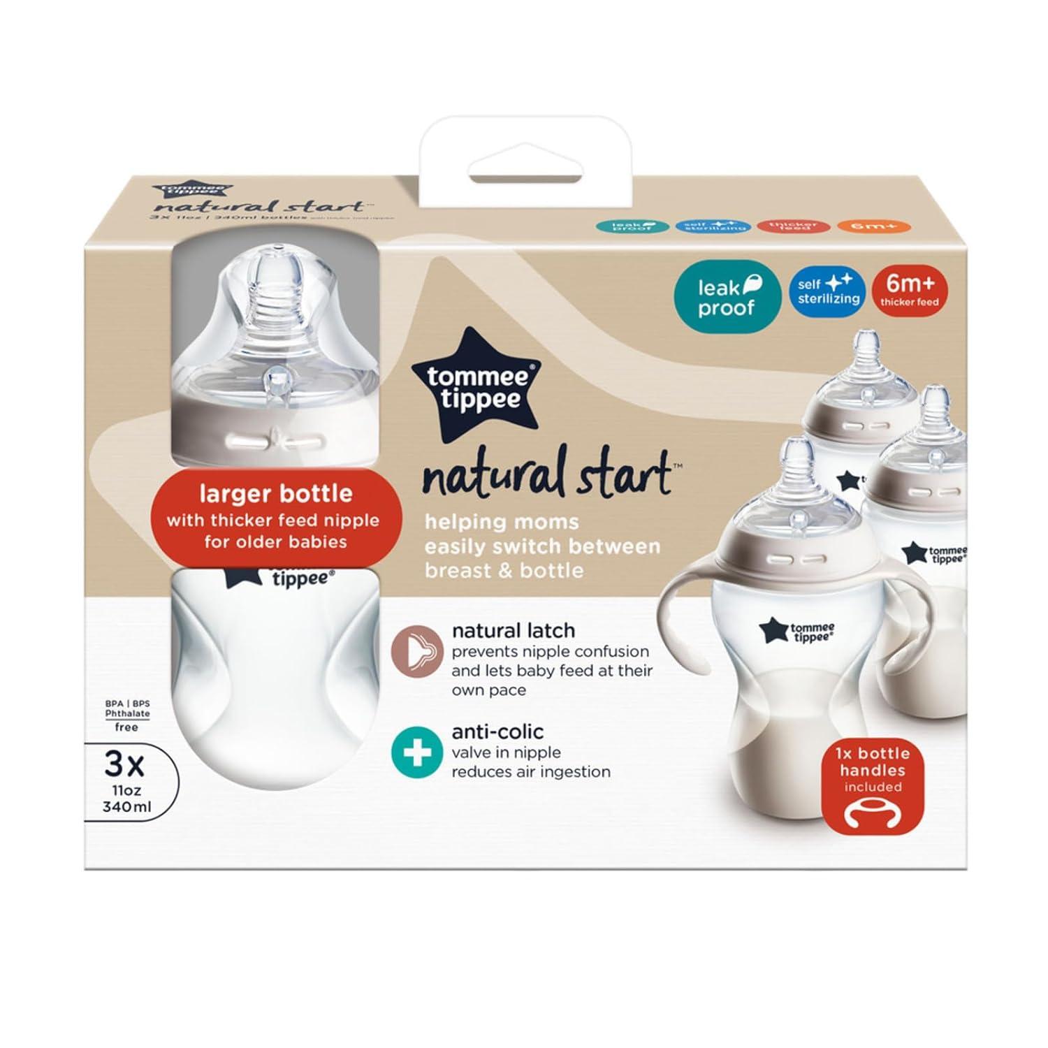 image:imageTommee Tippee Natural Start Baby Bottle 11oz Thicker Feed BreastLike Nipple for Babies 6 Months Green and Teal 2 Count1 Count Pack of 3