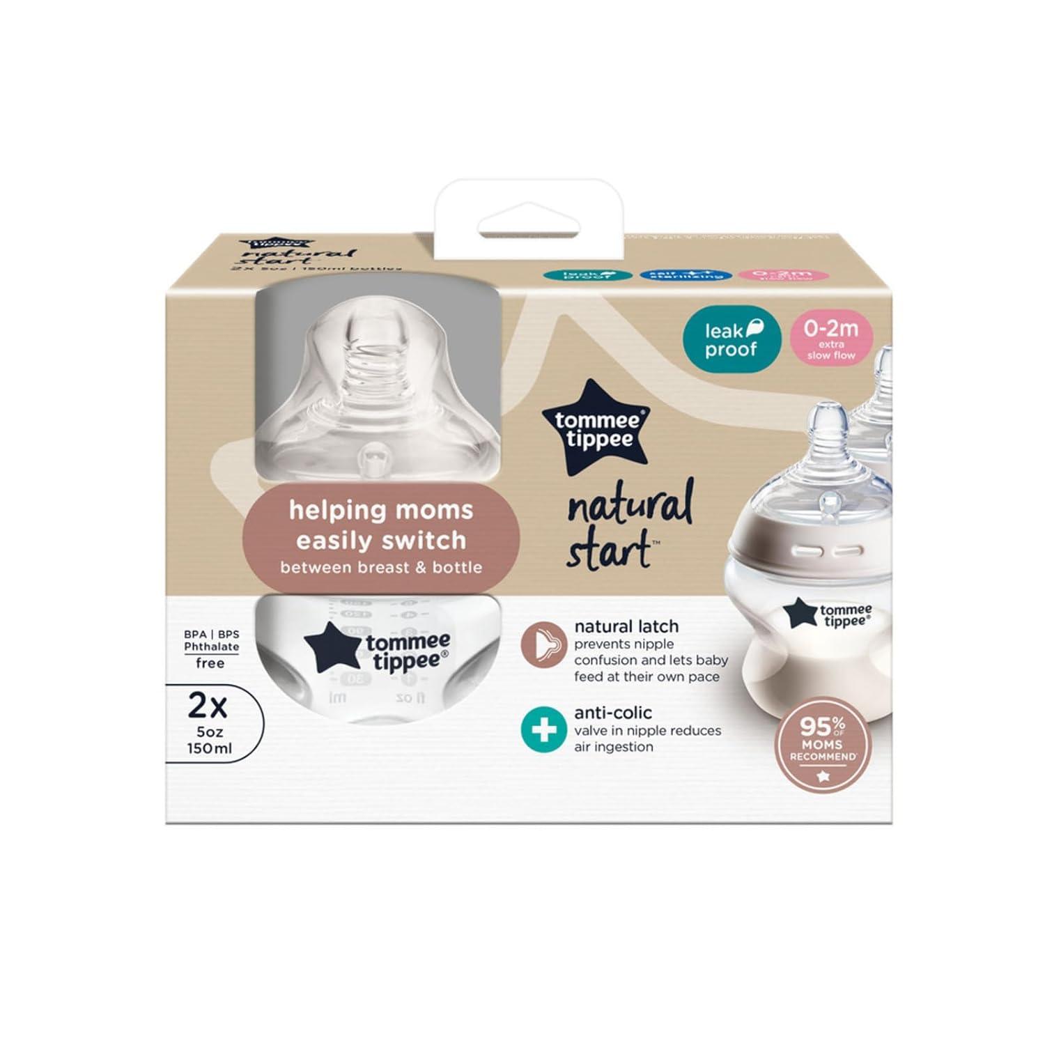 image:imageTommee Tippee Natural Start Newborn Baby Bottles 5 oz with Slow Flow BreastLike Nipples for A Natural Latch SelfSterilizing and BPA Free Cowboy Theme Pack of 2Clear Pack of 2