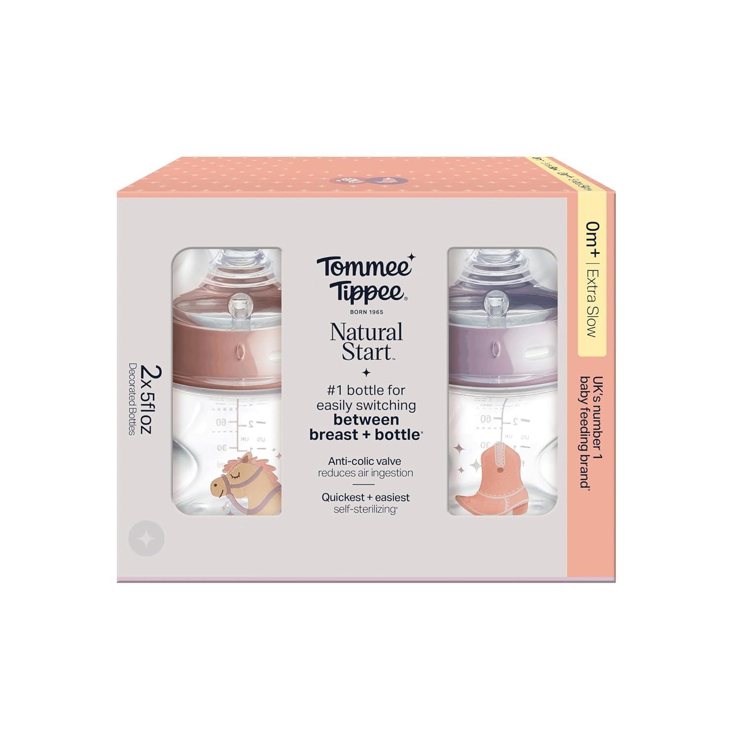 image:imageTommee Tippee Natural Start Newborn Baby Bottles 5 oz with Slow Flow BreastLike Nipples for A Natural Latch SelfSterilizing and BPA Free Cowboy Theme Pack of 2Pink Purple Pack of 2