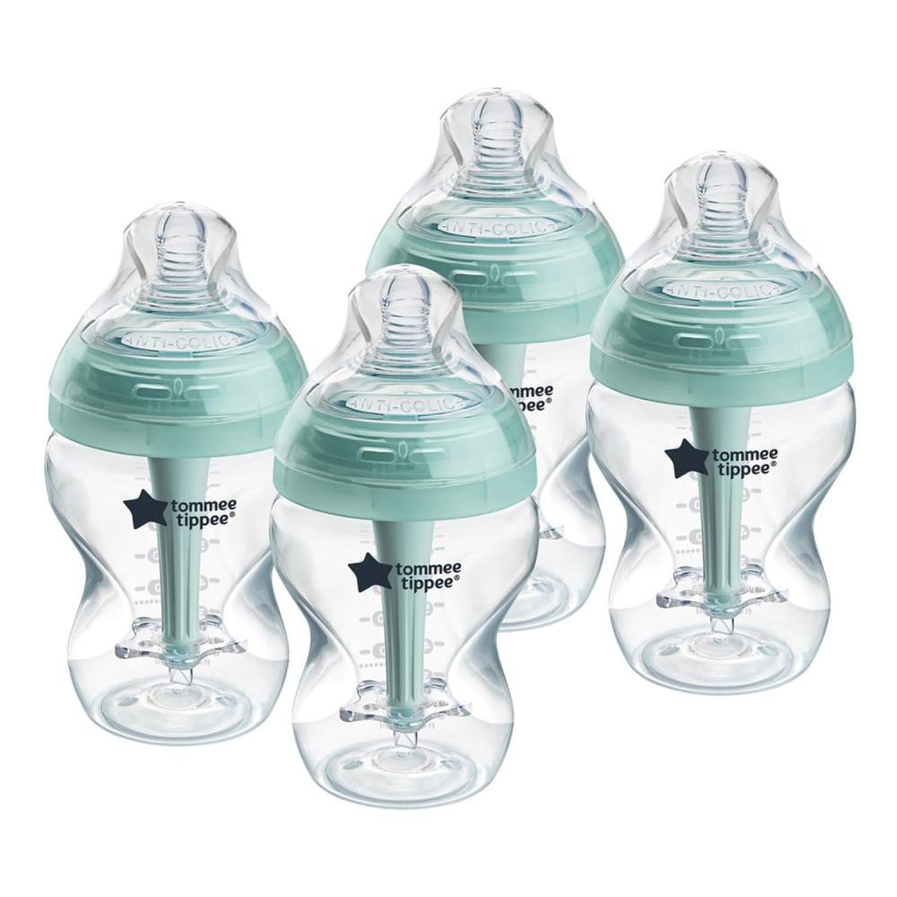 image:imageTommee Tippee Advanced AntiColic 9 Oz BPA Free Baby Bottles Newborn 0 Months Slow Flow BreastLike Nipple Unique Design Keeps Air Away from Milk and Baby Clear Pack of 4Blue Clear