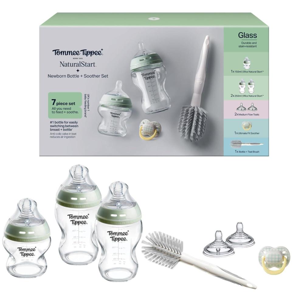 image:imageTommee Tippee Natural Start 9 oz Glass Baby Bottles Self Sterilizing BPA amp Phthalates Free 0 Months Slow Flow BreastLike Nipple for a Natural Latch Travel Jar Lids Cup Rings Pack of 35 to 9oz Clear