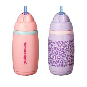 image:imageTommee Tippee Active Straw Toddler Cups 9 oz Insulated Sippy Cups For Toddlers 13 Silicone Straw and LeakProof Valve Pink and Purple Pack of 2Pink  Purple