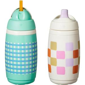 image:imageTommee Tippee Insulated 9oz Sporty Spout Toddler Water Bottle No Spill Sippy Cups for Toddlers 13 TwoPiece Valve Helps Stop Spills Light Blue amp Orange BPA Free Pack of 2Mint  Beige