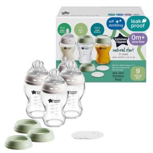 image:imageTommee Tippee Natural Start 9 oz Glass Baby Bottles Self Sterilizing BPA amp Phthalates Free 0 Months Slow Flow BreastLike Nipple for a Natural Latch Travel Jar Lids Cup Rings Pack of 39oz  Clear