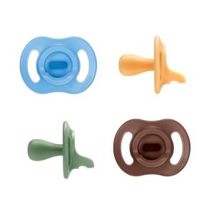 image:imageTommee Tippee UltraLight StayPut Pacifier OnePiece Silicone Design 06m 4 PackBright BlueHoneySageBrown
