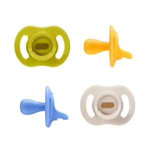 image:imageTommee Tippee UltraLight StayPut Pacifier OnePiece Silicone Design 06m 4 PackYellowBlueGreenBrown