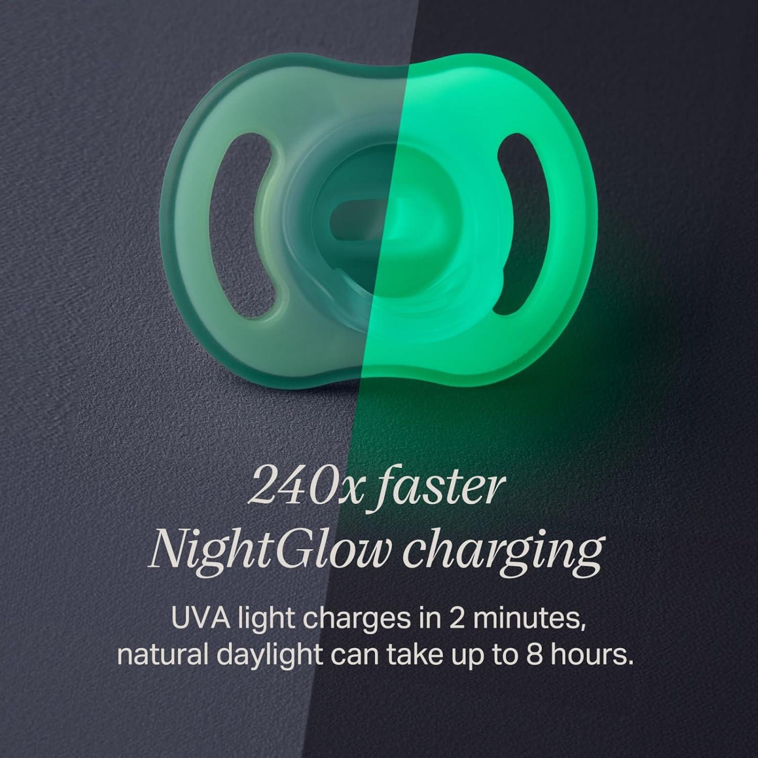 image:imageTommee Tippee Stay Put Pacifier Set Contains 2 UltraLight StayPut Glow in The Dark Pacifiers and 2 UltraLight StayPut Pacifiers 618 Months Colors May Vary OnePiece Silicone Design Pack of 4Glow Green