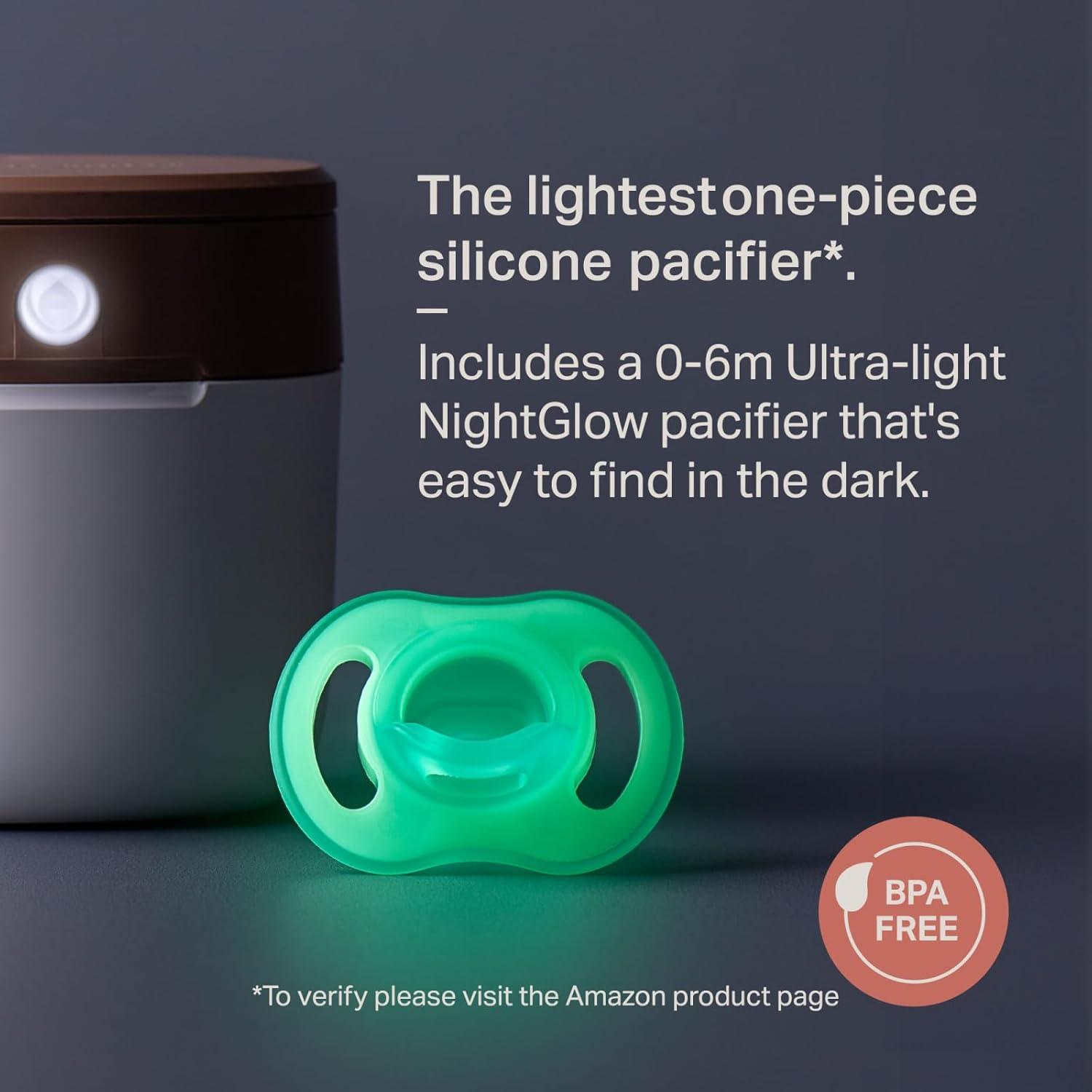 image:imageTommee Tippee Stay Put Pacifier Set Contains 2 UltraLight StayPut Glow in The Dark Pacifiers and 2 UltraLight StayPut Pacifiers 618 Months Colors May Vary OnePiece Silicone Design Pack of 4Glow Green