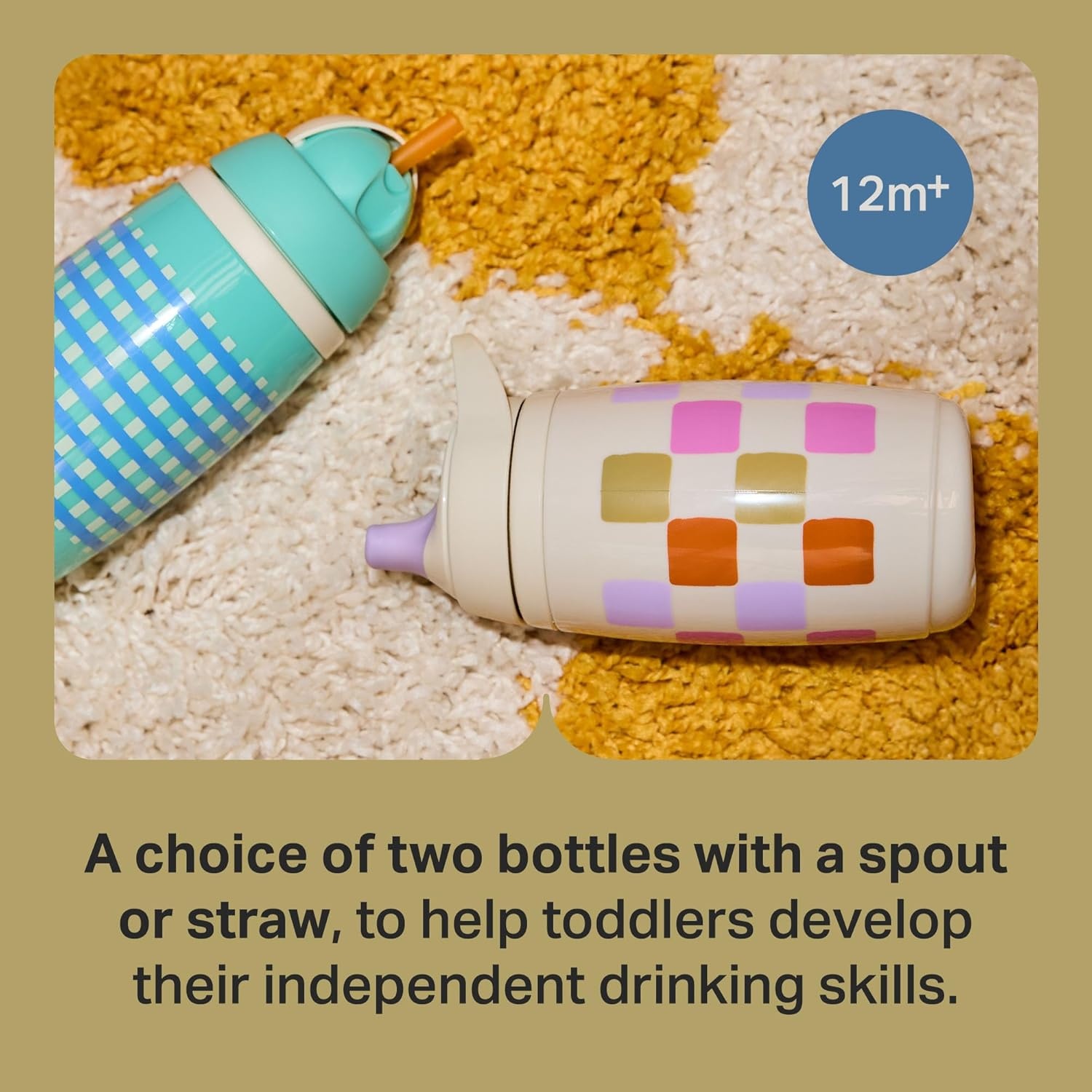 image:imageTommee Tippee Insulated 9oz Sporty Spout Toddler Water Bottle No Spill Sippy Cups for Toddlers 13 TwoPiece Valve Helps Stop Spills Green amp Red BPA Free Pack of 2Mint Beige