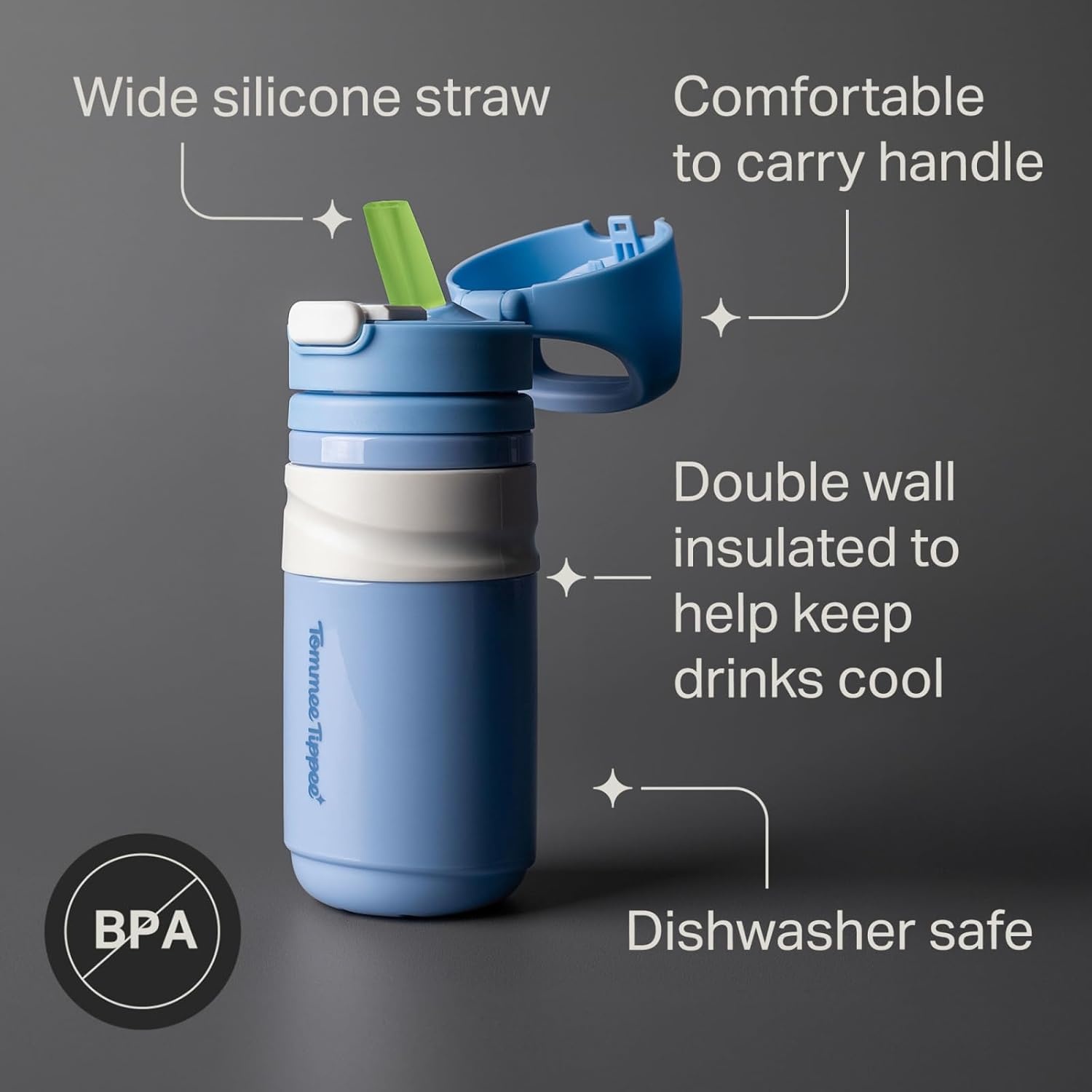 image:imageTommee Tippee Insulated Flip Top Sporty SpillProof 11oz Toddler Water Bottle Sippy Cups for Toddlers 13 PushToOpen Lid Helps Keep Spout Clean BPA Free Blue and Red Pack of 2