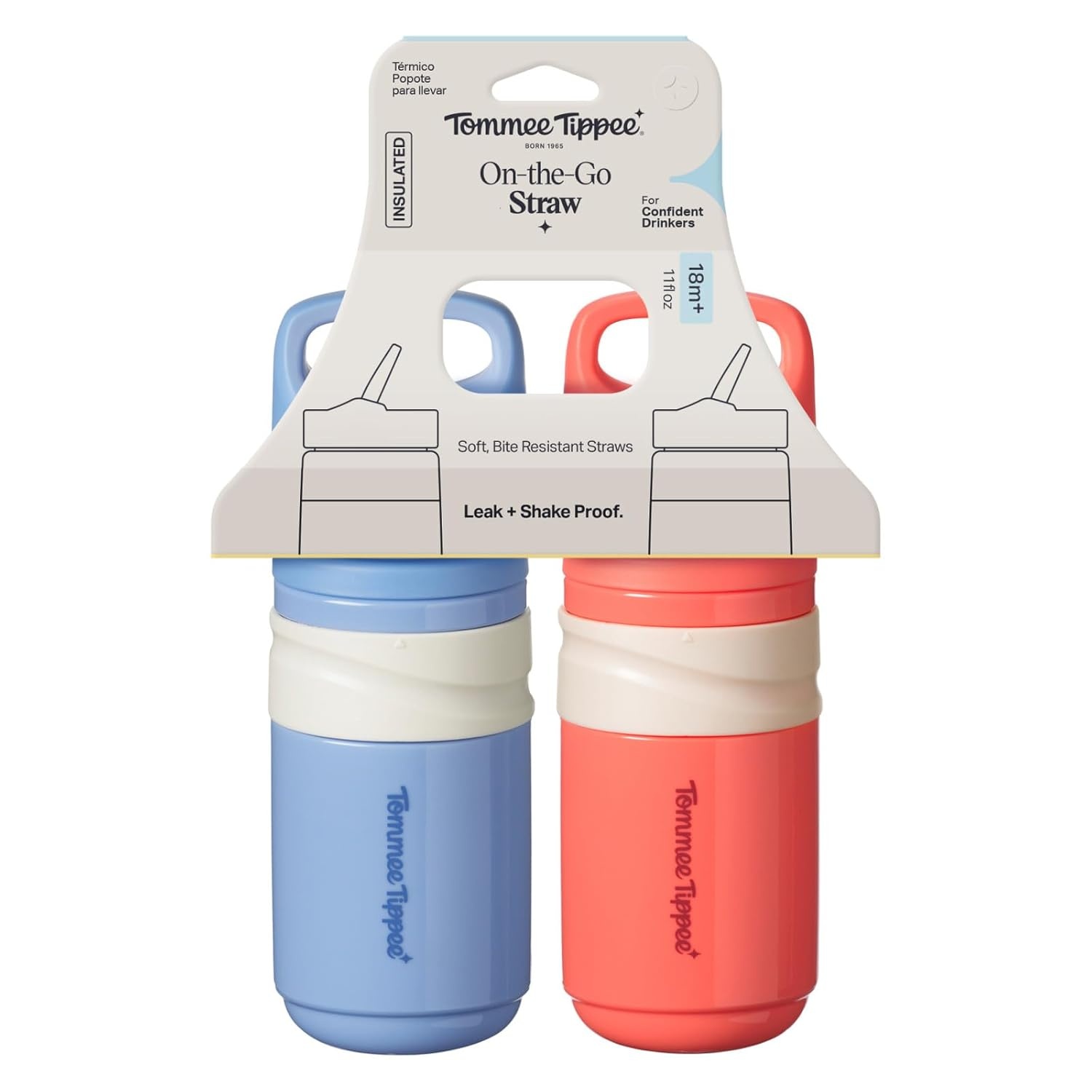 image:imageTommee Tippee Insulated Flip Top Sporty SpillProof 11oz Toddler Water Bottle Sippy Cups for Toddlers 13 PushToOpen Lid Helps Keep Spout Clean BPA Free Blue and Red Pack of 2