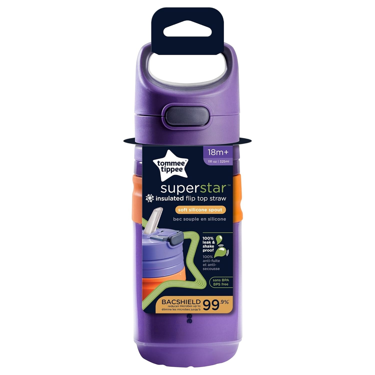 image:imageTommee Tippee Superstar 11oz Insulated Flip Top Sportee Straw Cup No Spill Sippy Cups for Toddlers 13 Leak and Shake Proof Pack of 1Purple