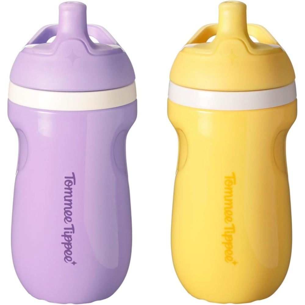 image:imageTommee Tippee Insulated 9oz Sporty Spout Toddler Water Bottle No Spill Sippy Cups for Toddlers 13 TwoPiece Valve Helps Stop Spills Green amp Red BPA Free Pack of 2Yellow Purple