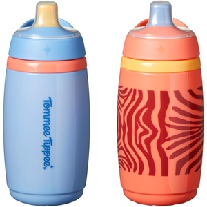 image:imageTommee Tippee Insulated 9oz Sporty Spout Toddler Water Bottle No Spill Sippy Cups for Toddlers 13 TwoPiece Valve Helps Stop Spills Green amp Red BPA Free Pack of 2Orange  Blue