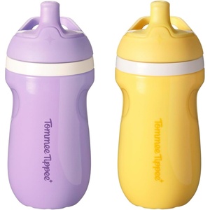 image:imageTommee Tippee Insulated 9oz Sporty Spout Toddler Water Bottle No Spill Sippy Cups for Toddlers 13 TwoPiece Valve Helps Stop Spills Green amp Red BPA Free Pack of 2Yellow  Purple