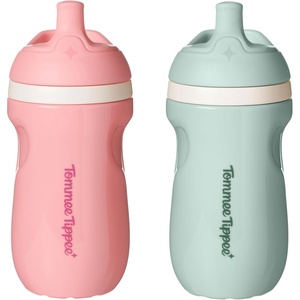 image:imageTommee Tippee Insulated 9oz Sporty Spout Toddler Water Bottle No Spill Sippy Cups for Toddlers 13 TwoPiece Valve Helps Stop Spills Green amp Red BPA Free Pack of 2Pink  Mint