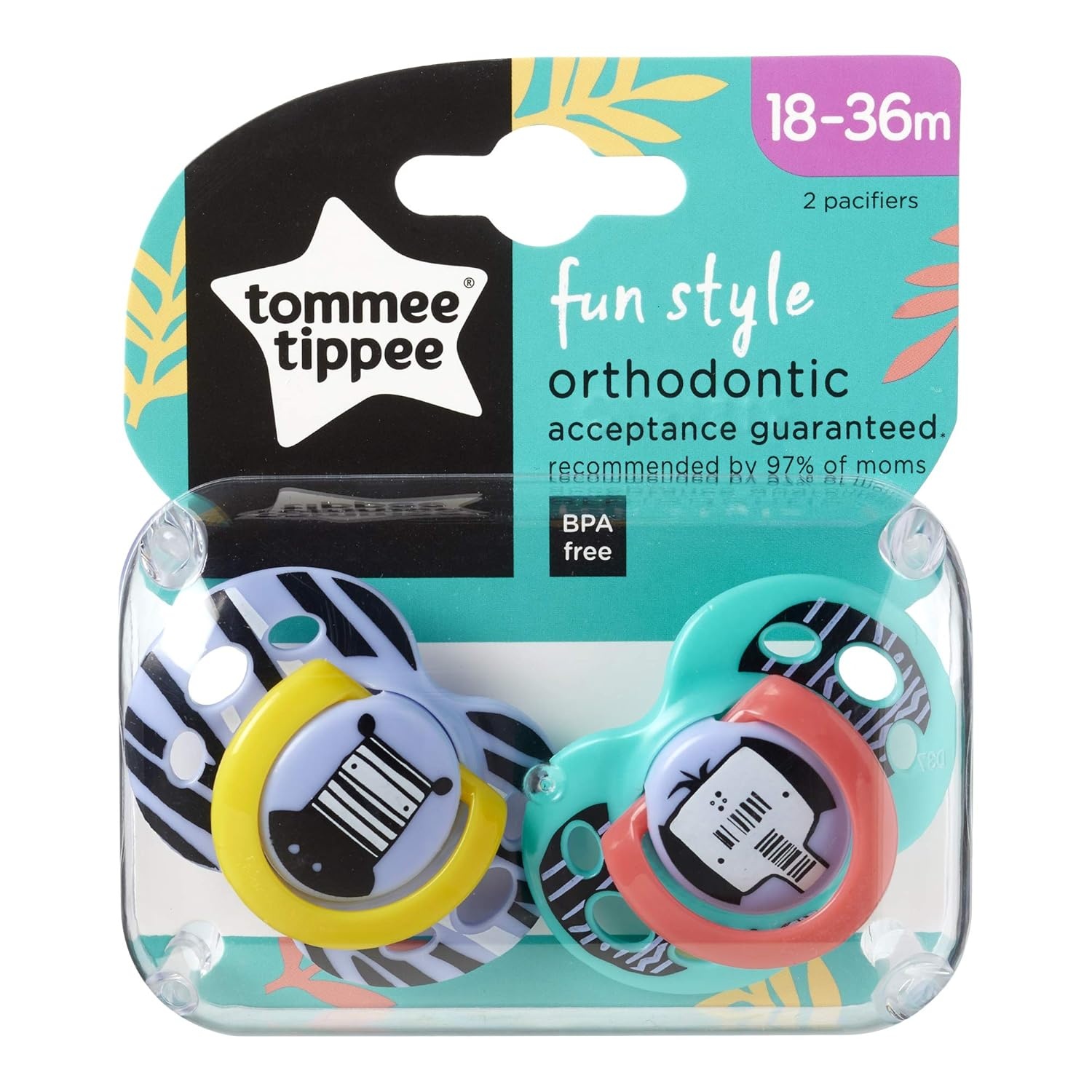 image:imageTommee Tippee Fun Style Pacifier 1836 Months Symmetrical Baglet BPAFree Binkies Colors And Designs May Vary Pack of 2