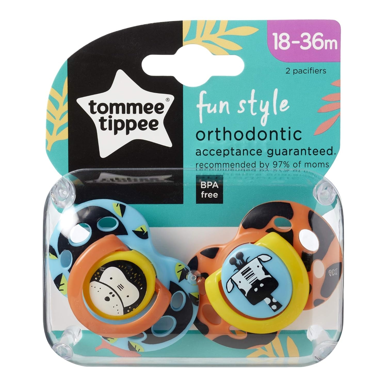 image:imageTommee Tippee Fun Style Pacifier 1836 Months Symmetrical Baglet BPAFree Binkies Colors And Designs May Vary Pack of 2