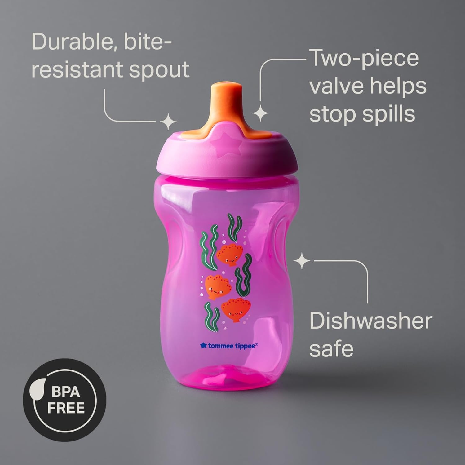 image:imageTommee Tippee Sporty Bottle 10oz Sippy Cups for Toddlers 13 SpillProof Bite Resistant Spout Easy to Hold Design BPA Free Pack of 3 Pink Red and OrangePurple Red and Orange Pack of 6