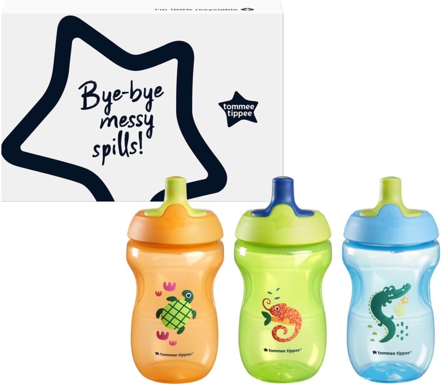 image:imageTommee Tippee Sporty Bottle 10oz Sippy Cups for Toddlers 13 SpillProof Bite Resistant Spout Easy to Hold Design BPA Free Pack of 3 Pink Red and OrangeOrange Green and Blue Pack of 6