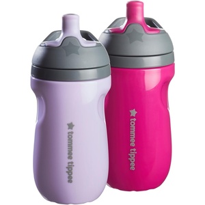 image:imageTommee Tippee Insulated 9oz Sporty Spout Toddler Water Bottle No Spill Sippy Cups for Toddlers 13 TwoPiece Valve Helps Stop Spills Hot Pink amp Mint BPA Free Pack of 2Lilac  Plum