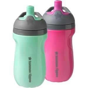 image:imageTommee Tippee Insulated 9oz Sporty Spout Toddler Water Bottle No Spill Sippy Cups for Toddlers 13 TwoPiece Valve Helps Stop Spills Hot Pink amp Mint BPA Free Pack of 2Hot Pink  Mint