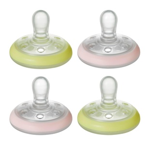 image:imageTommee Tippee BreastLike Night Pacifier 618 Months BreastLike Baglet BPAFree Binkies Glow in The Dark Technology PinkYellow Pack of 4