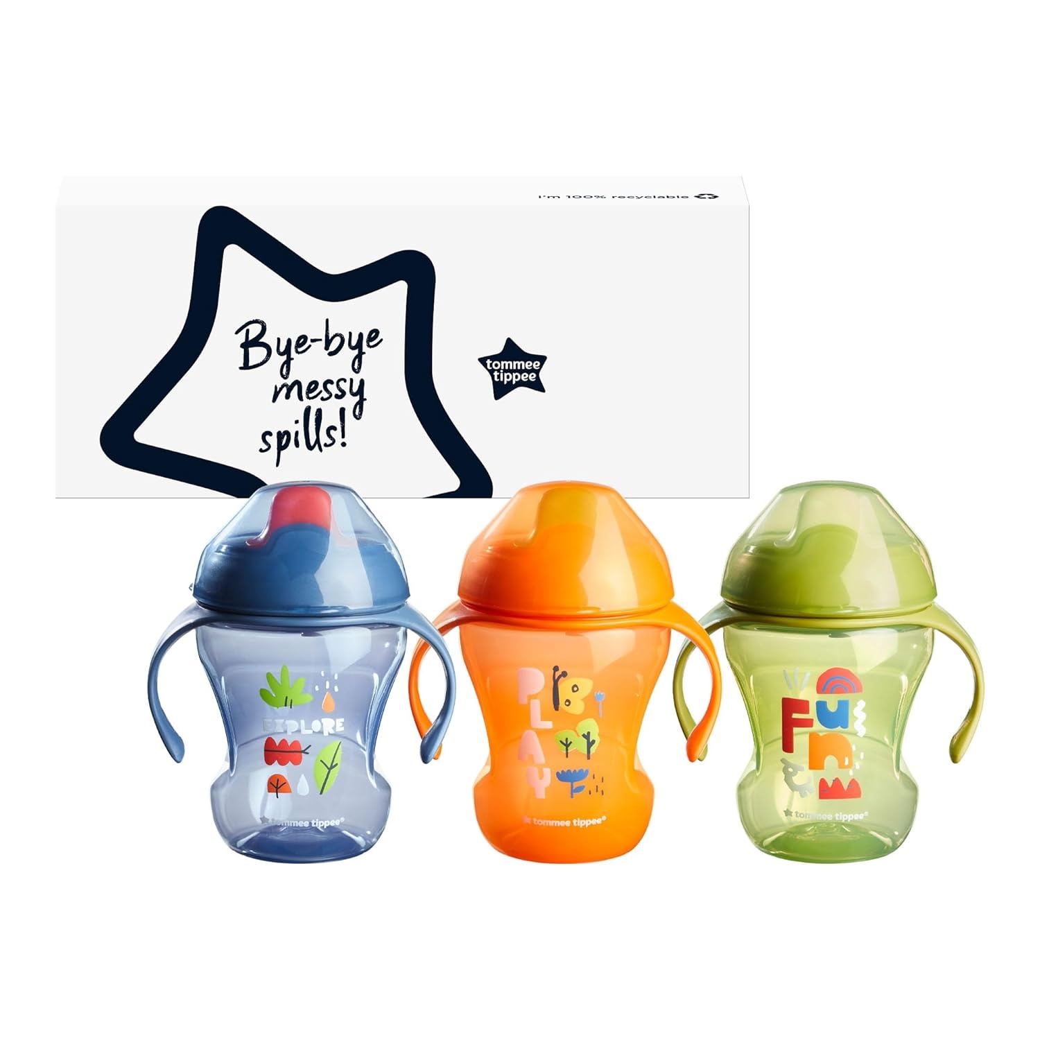 image:imageTommee Tippee 8oz Trainer Sippee Cups with Handles for Babies and Toddlers SpillProof BPA Free Pink Green and Orange Pack of 3