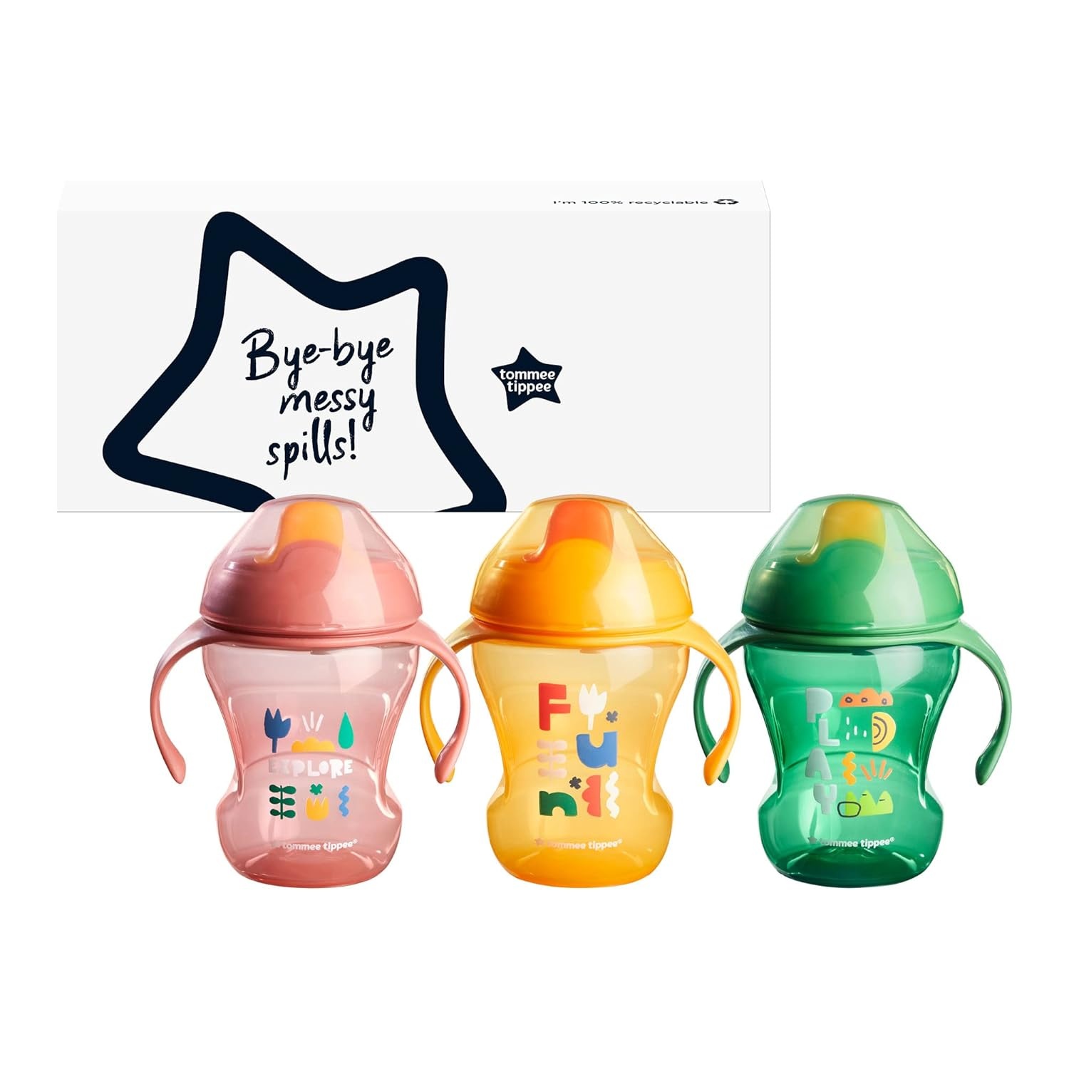 image:imageTommee Tippee 8oz Trainer Sippee Cups with Handles for Babies and Toddlers SpillProof BPA Free Pink Green and Orange Pack of 3Pink Green Orange