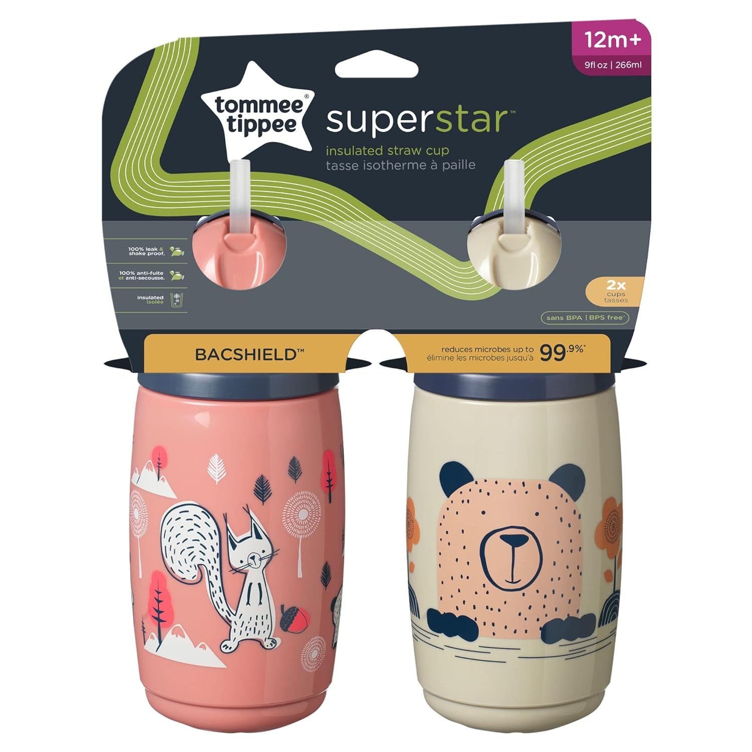 image:imageTommee Tippee Insulated Straw Bottle 9oz Spill Proof Toddler Water Bottle For 12 Months Flip Lid Helps Keep Straw Clean Pink and Grey 2 CountDusk Pink Cedar Grey