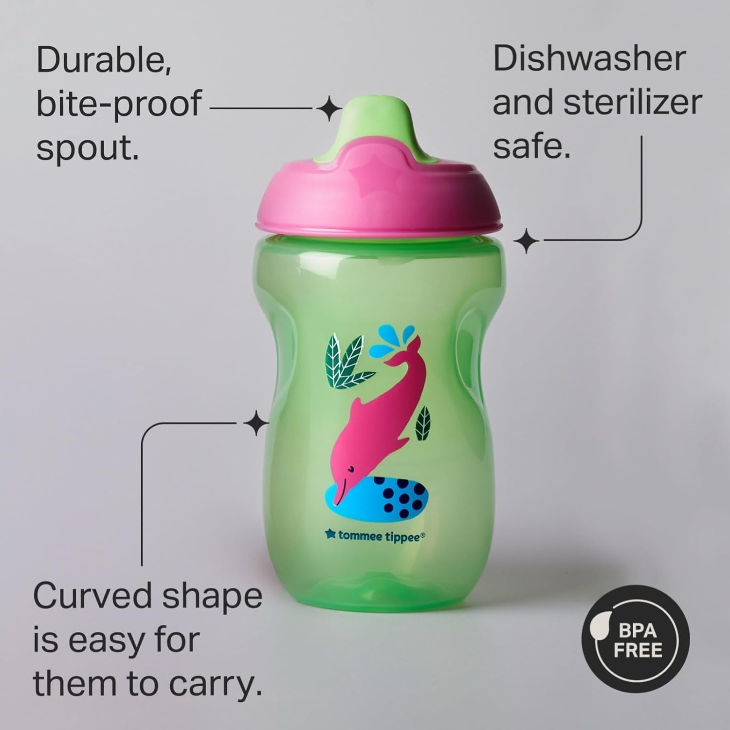 image:imageTommee Tippee Sippee Cup 9m 10oz Pack of 3 NonSpill Water Bottles for Toddlers Red Purple and Green BiteResistant Spout Easy to Hold LeakProof and BPA Free