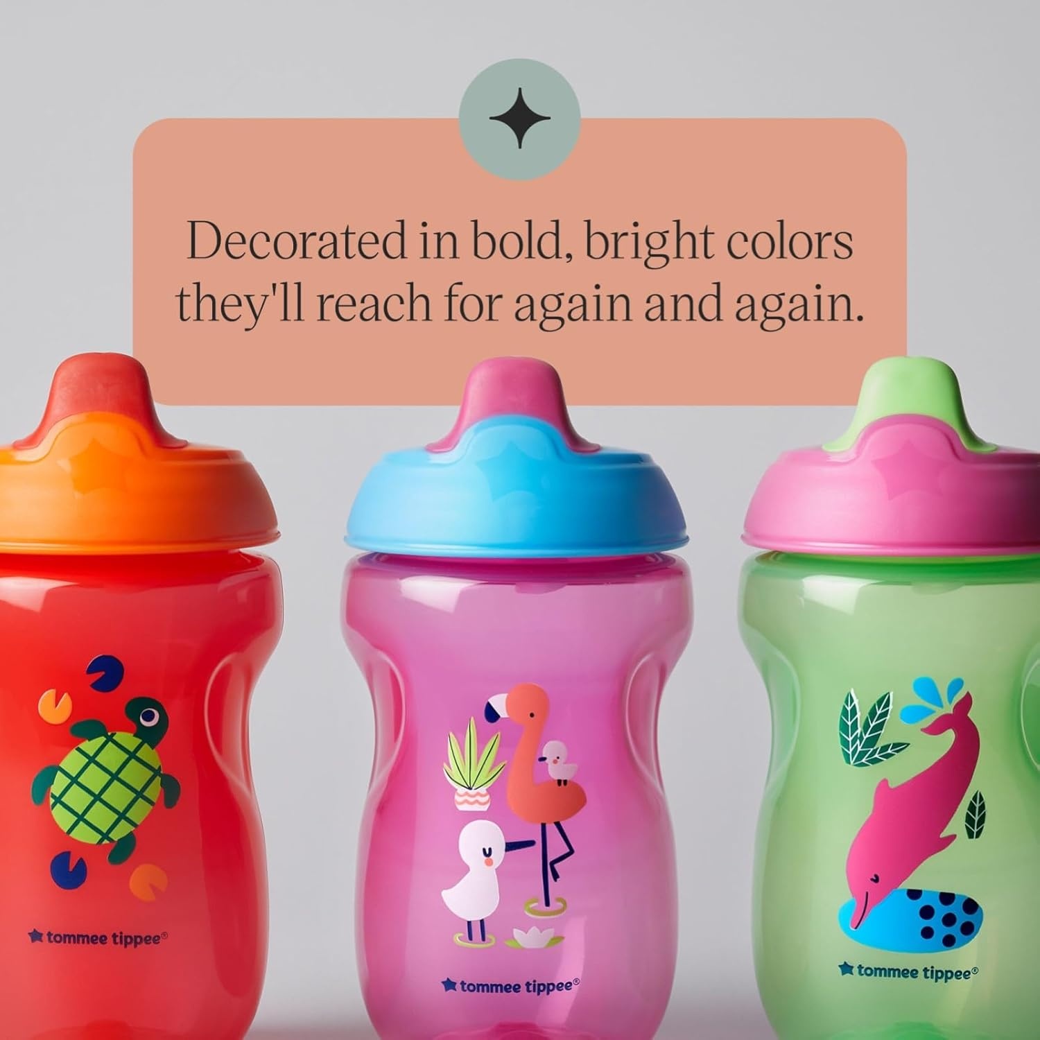 image:imageTommee Tippee Sippee Cup 9m 10oz Pack of 3 NonSpill Water Bottles for Toddlers Red Purple and Green BiteResistant Spout Easy to Hold LeakProof and BPA Free