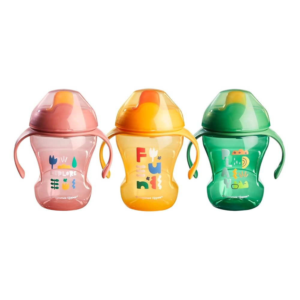 image:imageTommee Tippee 8oz Trainer Sippee Cups with Handles for Babies and Toddlers SpillProof BPA Free Pink Green and Orange Pack of 3Pink Green Orange