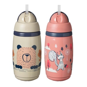 image:imageTommee Tippee Insulated Straw Bottle 9oz Spill Proof Toddler Water Bottle For 12 Months Flip Lid Helps Keep Straw Clean Pink and Grey 2 CountDusk Pink  Cedar Grey