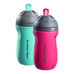 image:imageTommee Tippee Superstar Straw Insulated Bottle for 12m 9oz Pack of 2 NonSpill Toddler Water Bottle Pink and Mint with EasyHold Handle and Soft Silicone Straw LeakProof and BPA Free